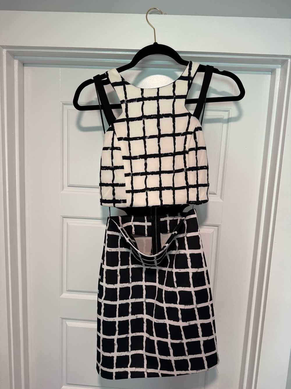 Black and White grid pattern cutout Dress